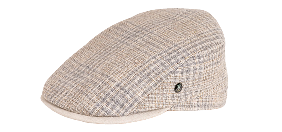 Grey flat cap.