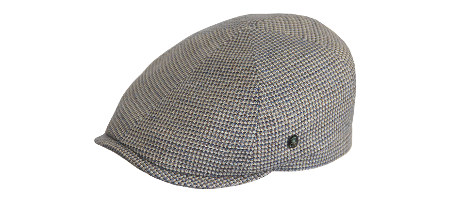 Grey flat cap.